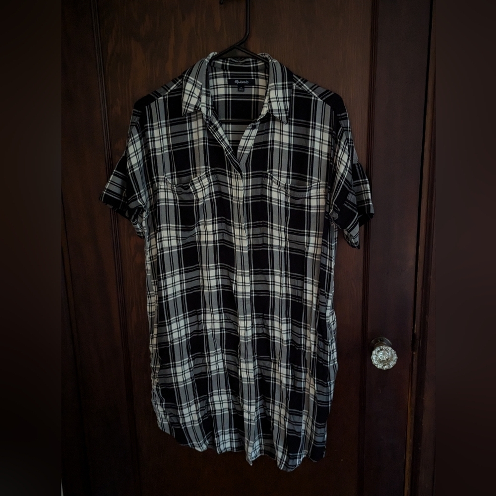 Madewell Black & White Plaid Short Sleeve Button Down Shirt Size Small